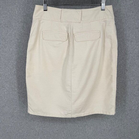 Loft Womens Linen Blend Pencil Skirt Size 8 Cream Asymmetrical Coastal Casual - Picture 4 of 11